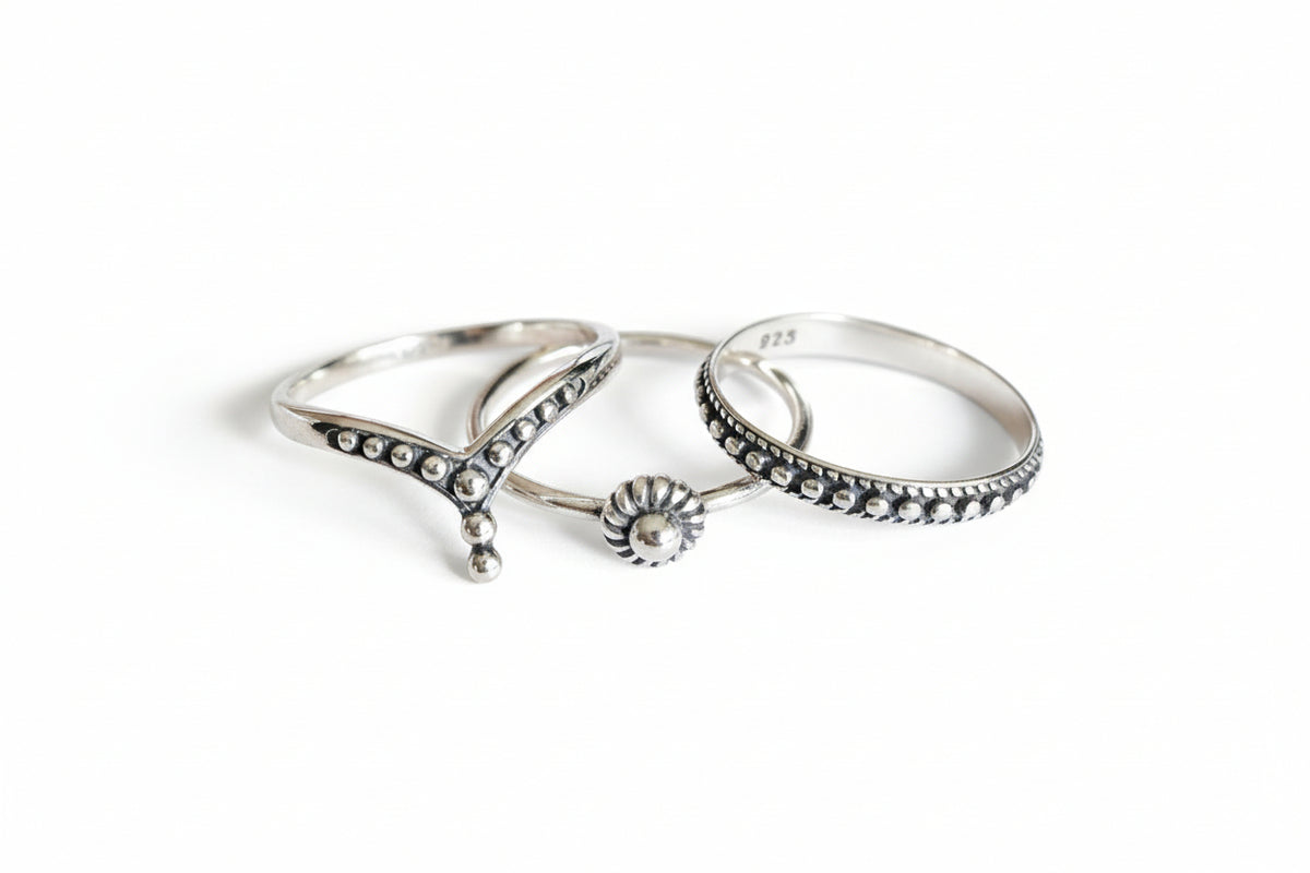Sterling Silver 925 Dainty Ring Set