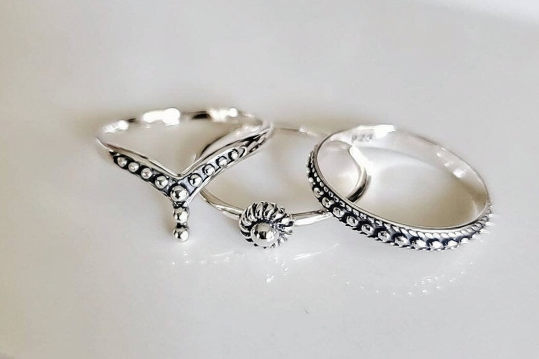 Sterling Silver 925 Dainty Ring Set