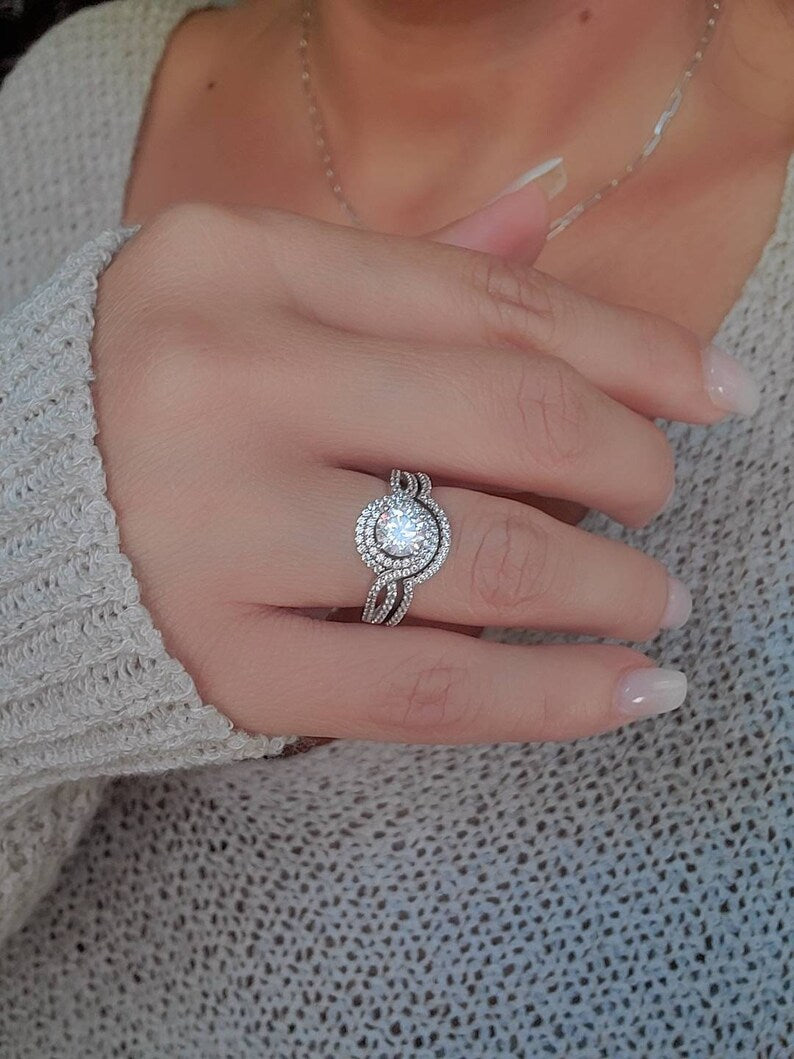 Sterling Silver Halo Engagement Ring - view 4