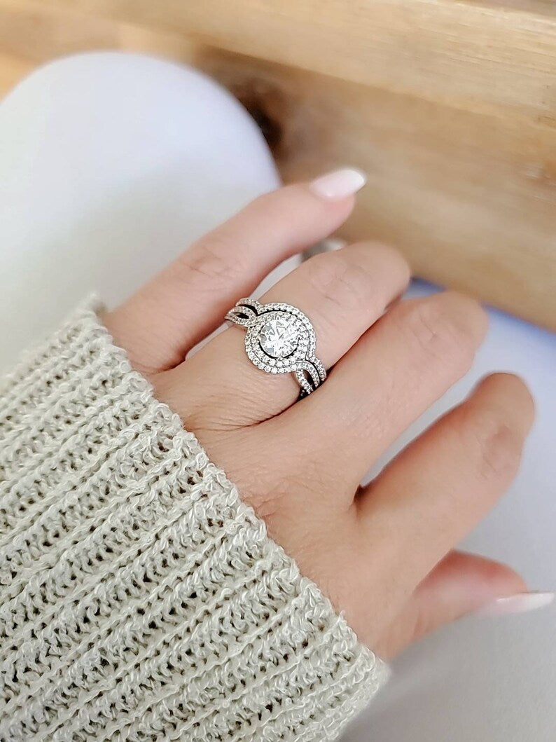 Sterling Silver Halo Engagement Ring - view 3