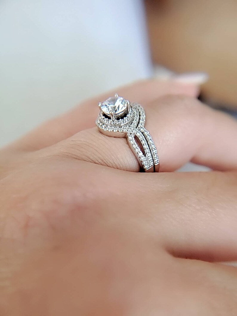 Sterling Silver Halo Engagement Ring - view 5
