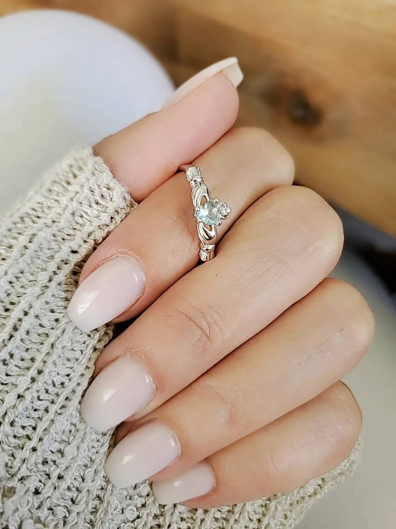 Sterling Silver Claddagh Aquamarine Ring - view 5