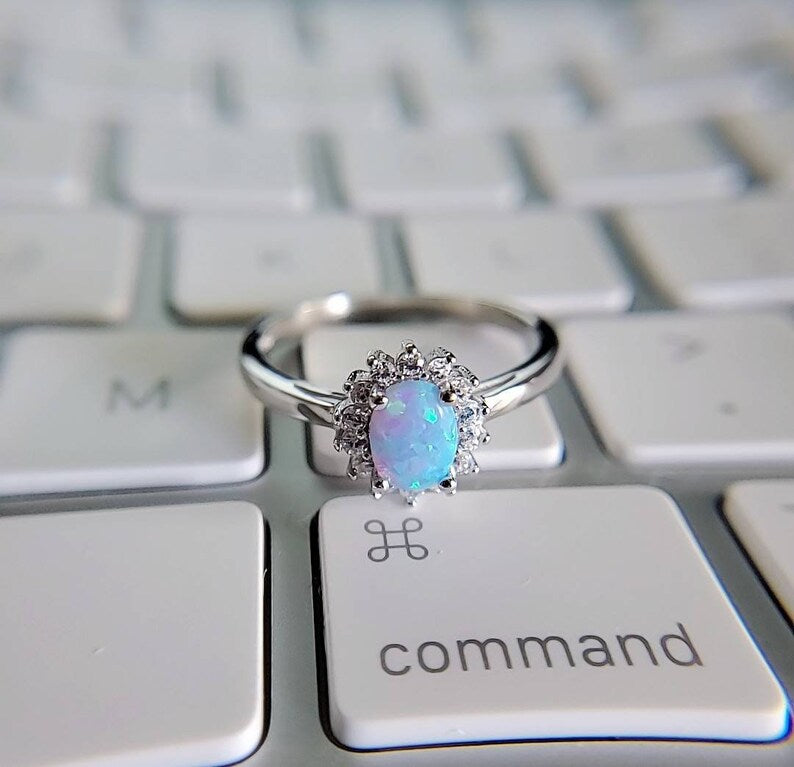 Dainty Blue Opal Ring - view 5