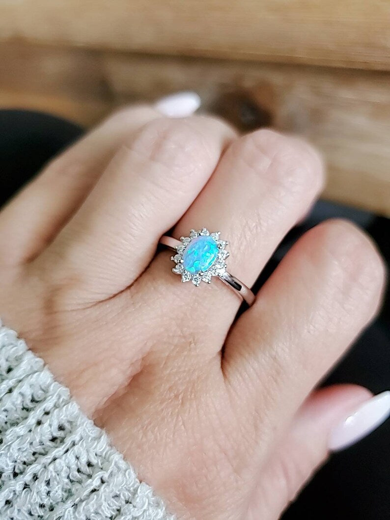 Dainty Blue Opal Ring - view 7