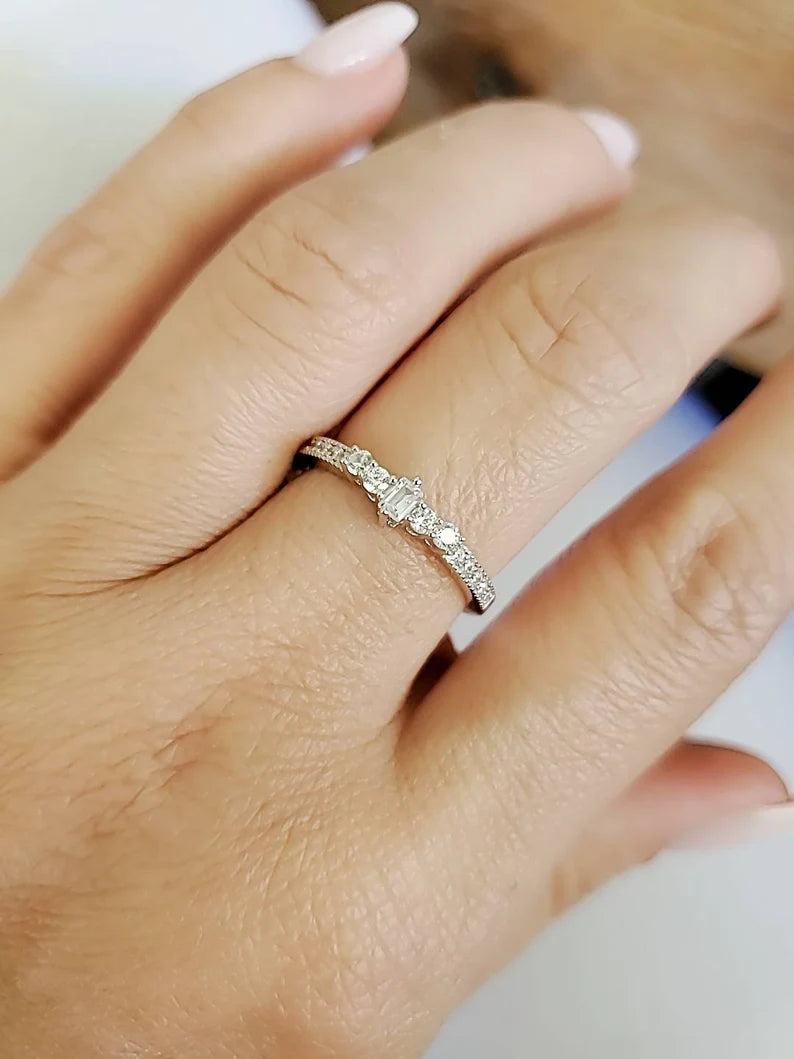 Emerald Cut Sterling Silver Ring - view 7