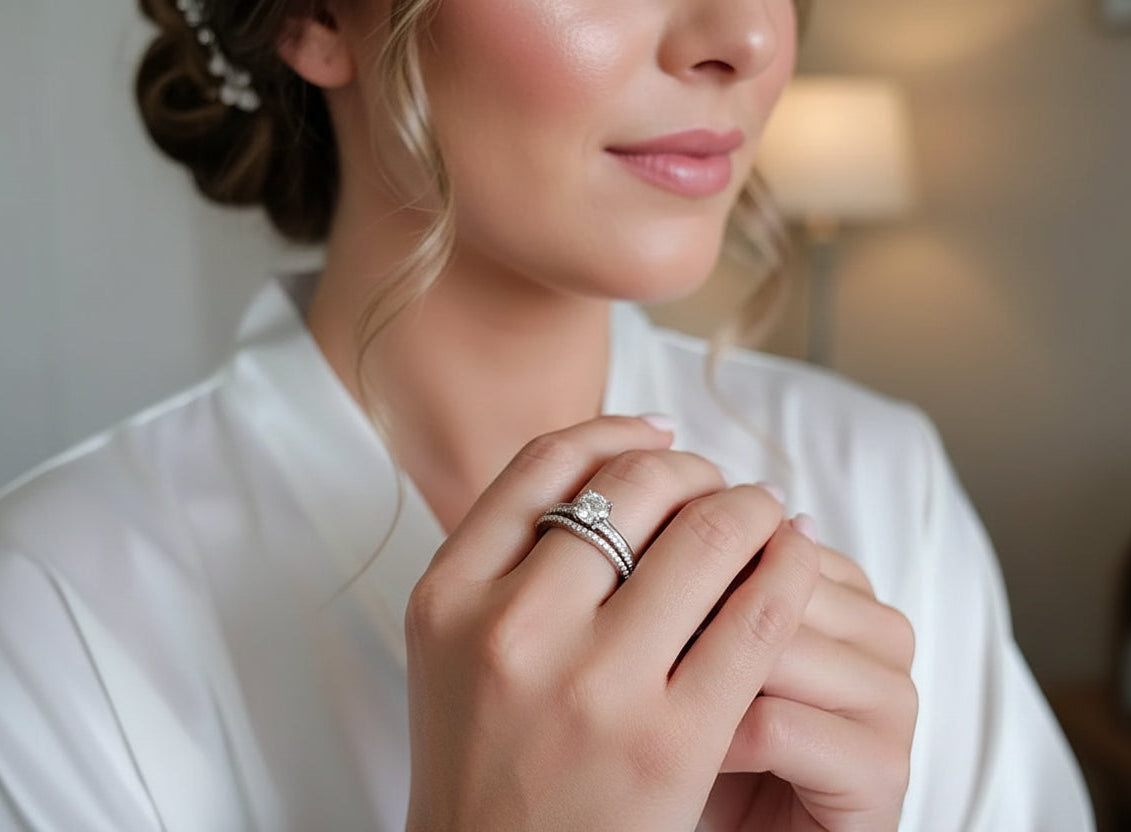 Sterling Silver Bridal Engagement Wedding Ring Set - view 3