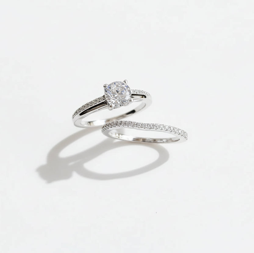 Sterling Silver Bridal Engagement Wedding Ring Set