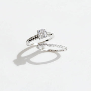 Sterling Silver Bridal Engagement Wedding Ring Set