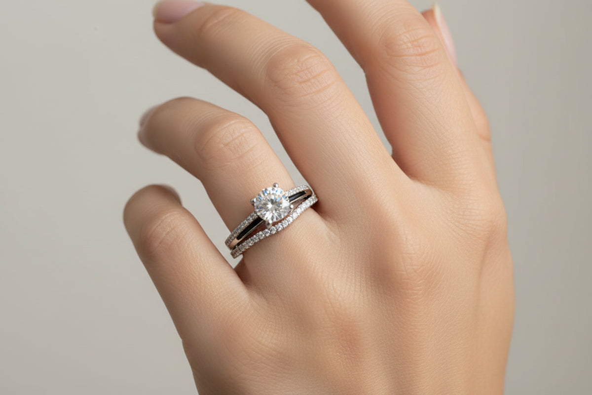 Sterling Silver Bridal Engagement Wedding Ring Set - view 6