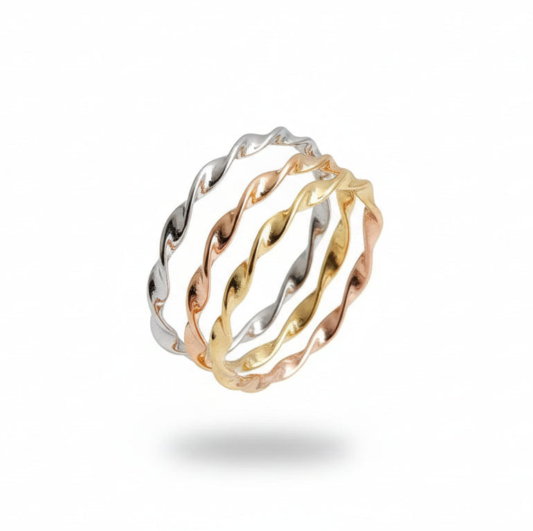 Sterling Silver Gold, Rose Gold or Silver 2mm Twisted Band