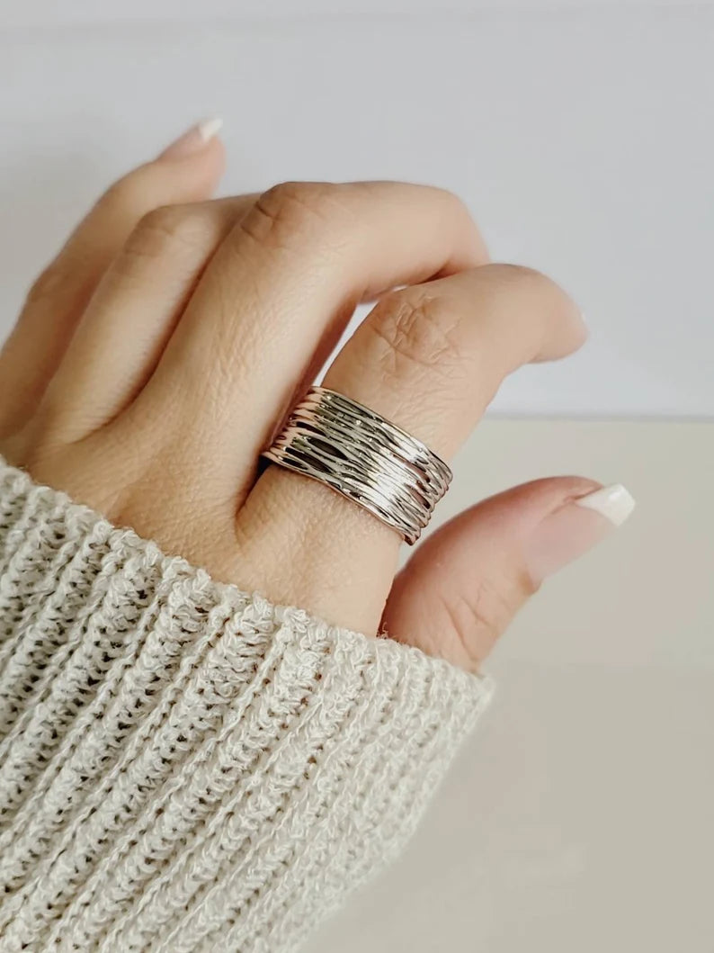 Sterling Silver 925 Chunky Wide Band Ring - view 4