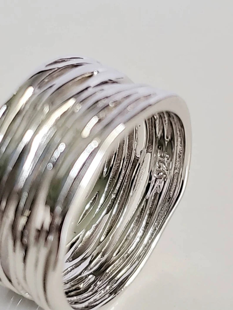 Sterling Silver 925 Chunky Wide Band Ring - view 8