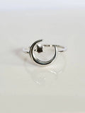 Crescent Moon Star Sterling Silver Ring - view 3