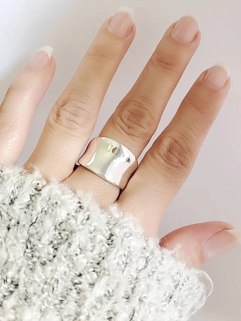 Sterling Silver Bold Concave Solid 925 Ring - view 10