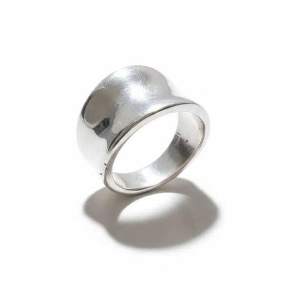 Sterling Silver Bold Concave Solid 925 Ring - view 3