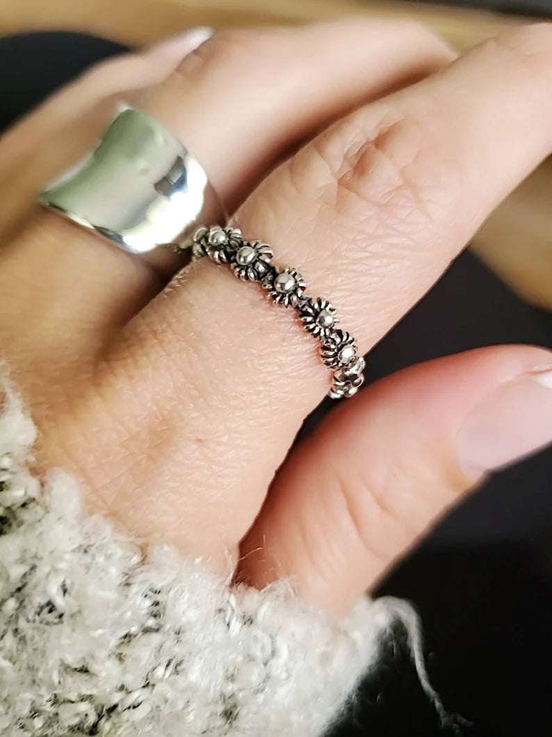 Sterling Silver Bali Flower Ring Band - view 8