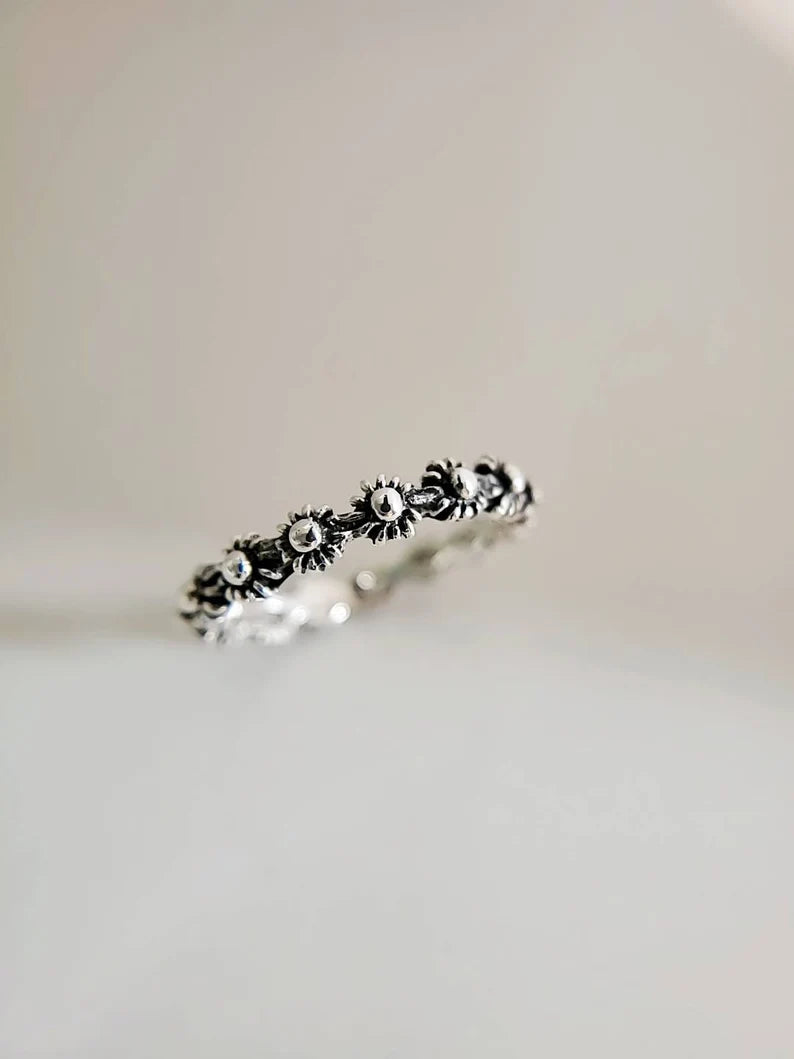 Sterling Silver Bali Flower Ring Band - view 5