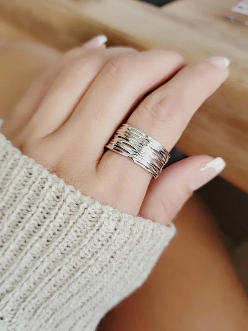 Sterling Silver 925 Chunky Wide Band Ring - view 2