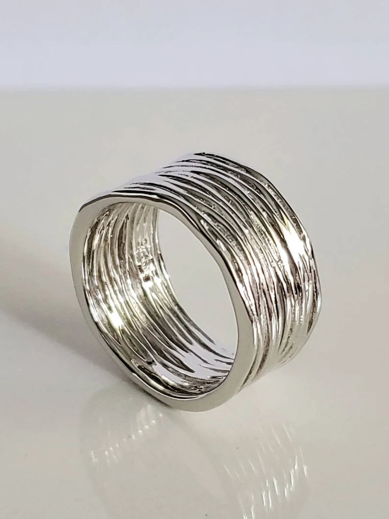 Sterling Silver 925 Chunky Wide Band Ring - view 9