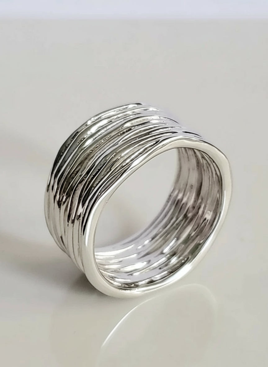 Sterling Silver 925 Chunky Wide Band Ring - view 7