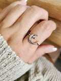Crescent Moon Star Sterling Silver Ring - view 2