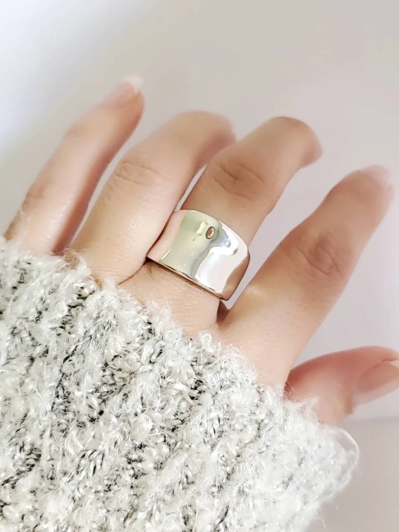 Sterling Silver Bold Concave Solid 925 Ring - view 8