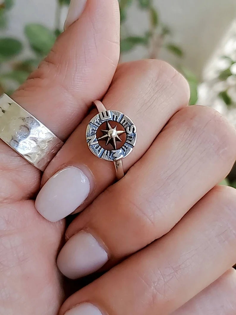 Sterling Silver Compass Nautical Ring - view 2