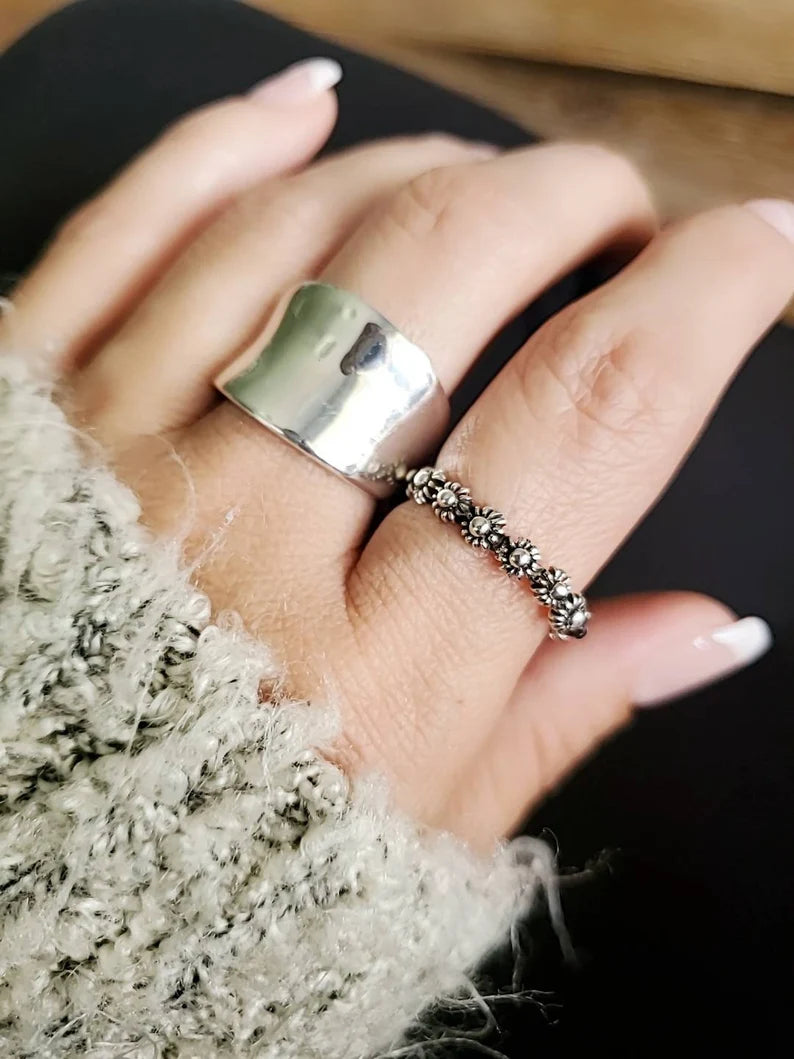 Sterling Silver Bali Flower Ring Band - view 6