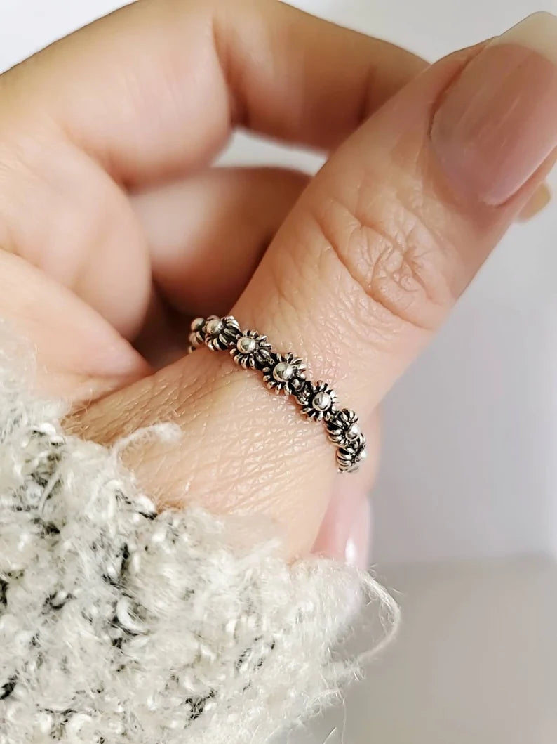 Sterling Silver Bali Flower Ring Band