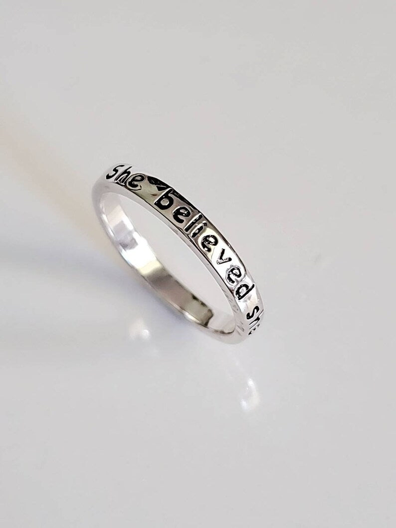 Sterling Silver "She believed she could so she did" Ring - view 6
