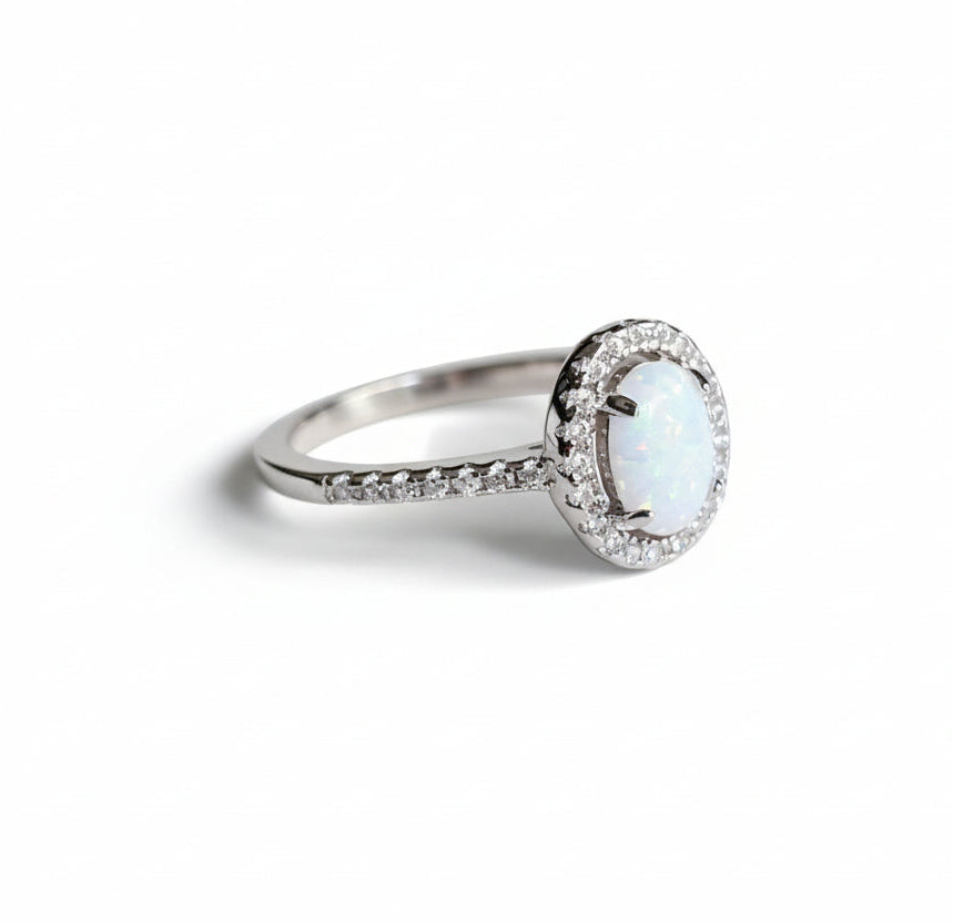 Sterling Silver Halo White Opal Promise Ring - view 5