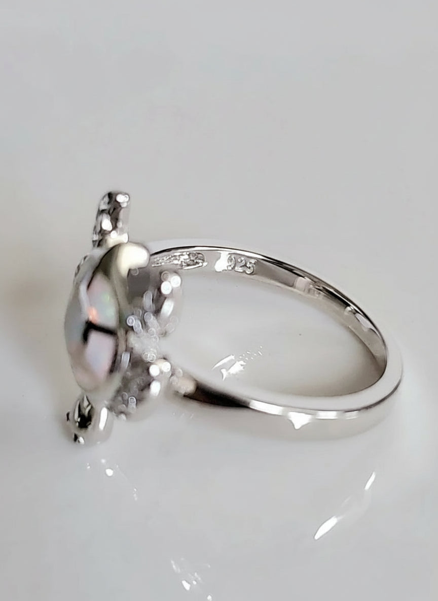 Sterling Silver White Opal Sea Turtle Ring - view 3