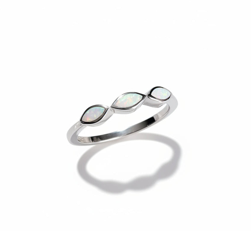 Sterling Silver Marquise White Opal Ring