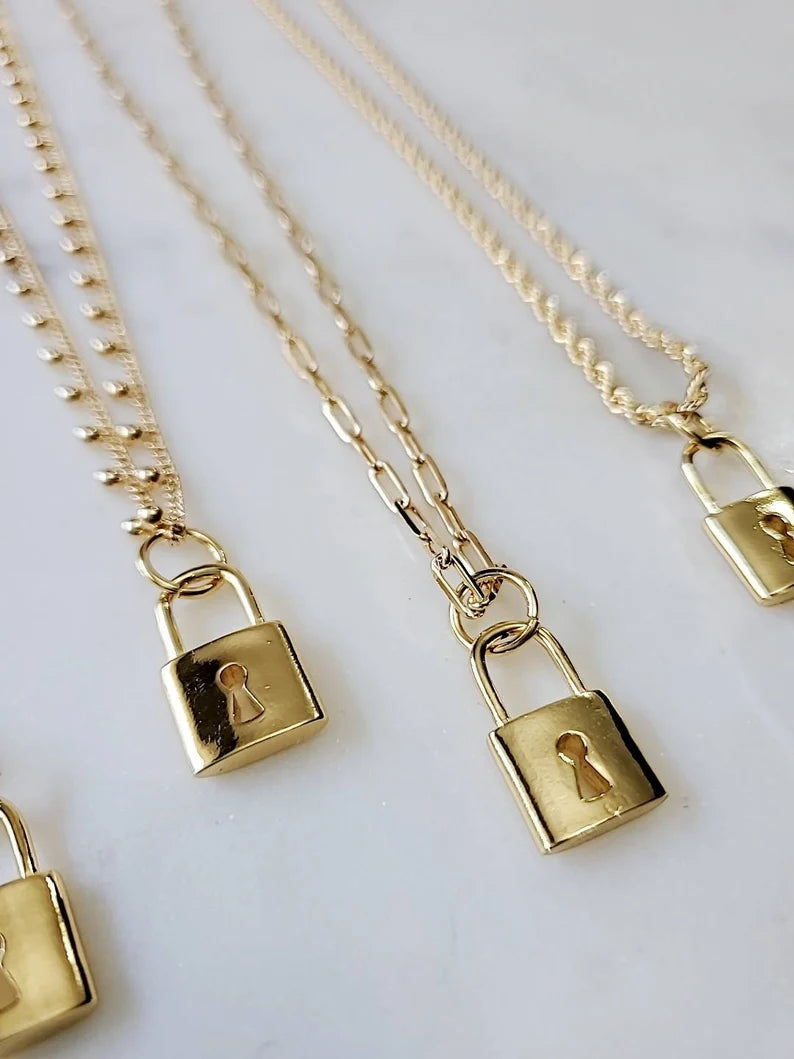 Gold Padlock Pendant - view 9
