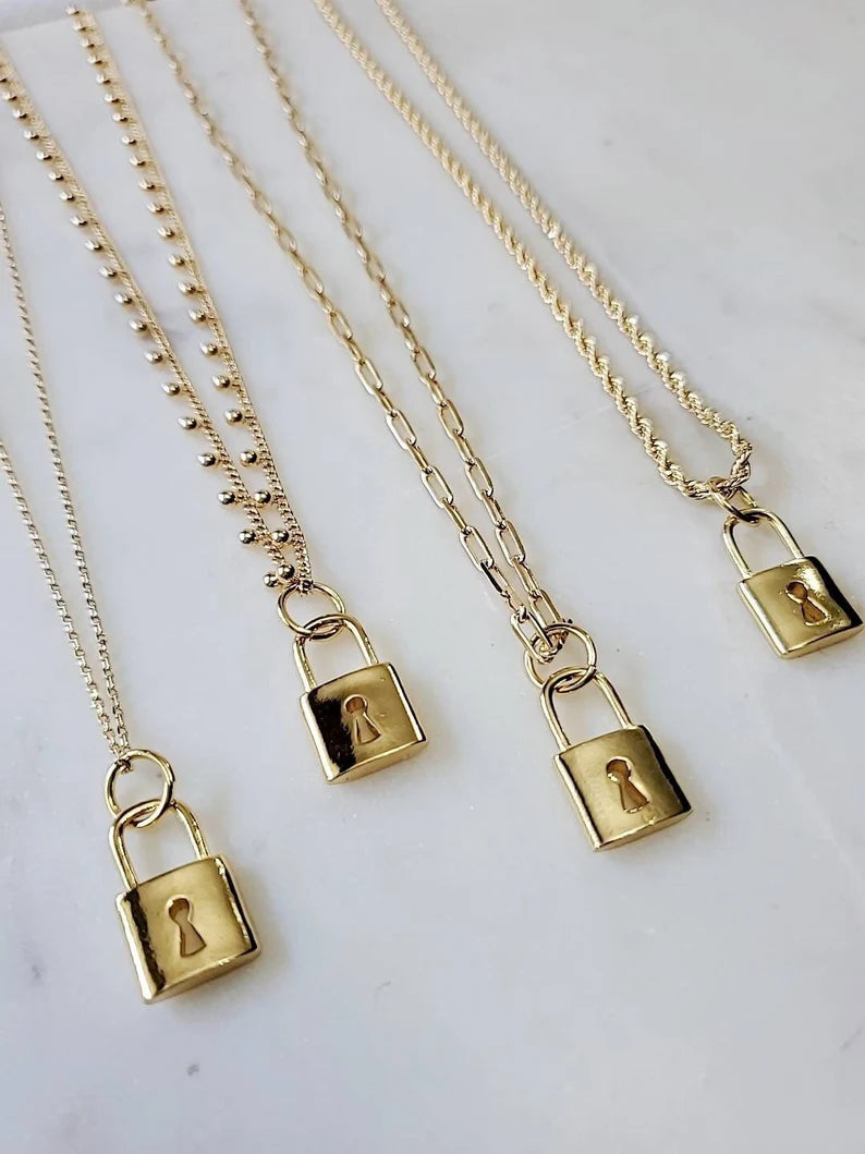 Gold Padlock Pendant - view 7