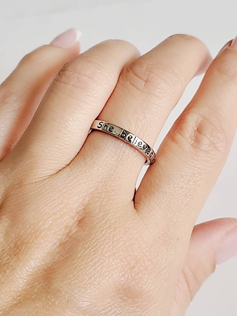 Sterling Silver "She believed she could so she did" Ring - view 10