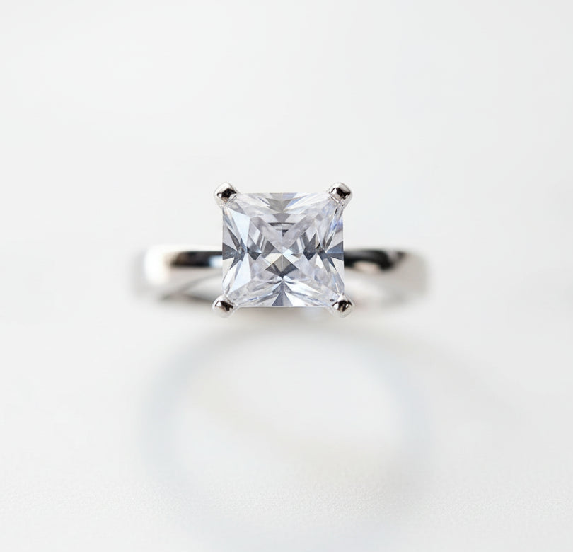 Sterling Silver Princess Cut Engagement Wedding Ring - view 3