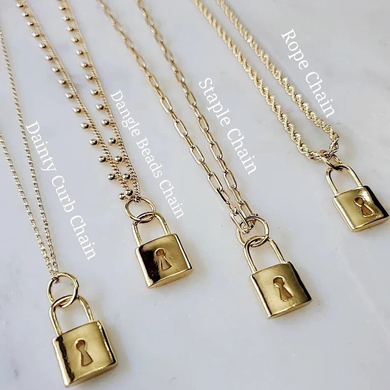 Gold Padlock Pendant - view 3