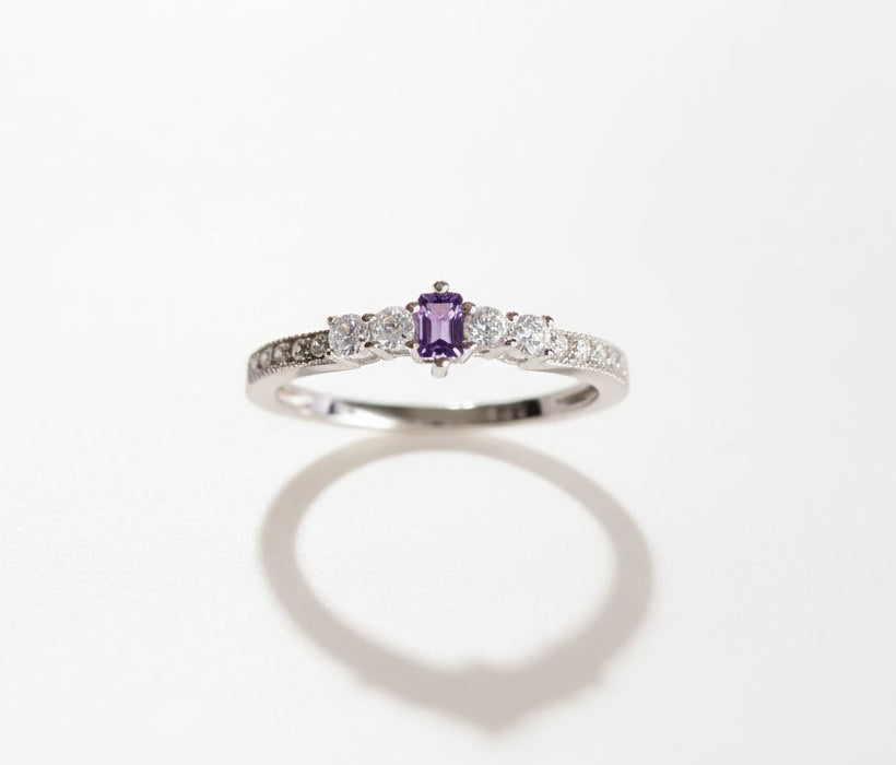 Sterling Silver Princess Cut Amethyst Ring - view 3
