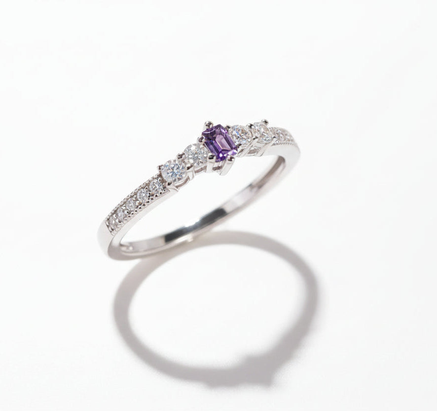 Sterling Silver Princess Cut Amethyst Ring - view 6