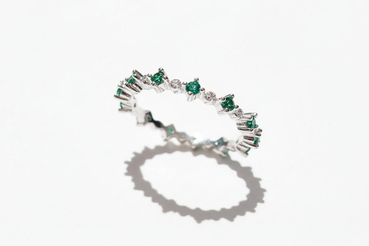 Sterling Silver Emerald Eternity Ring - view 4