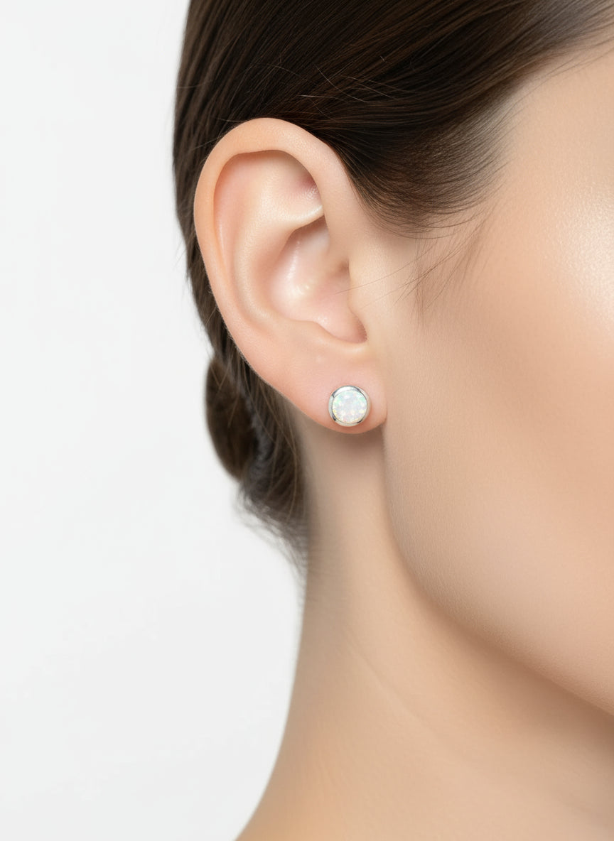 Sterling Silver White Rainbow Opal Sterling Silver Studs Size 4mm to 10mm