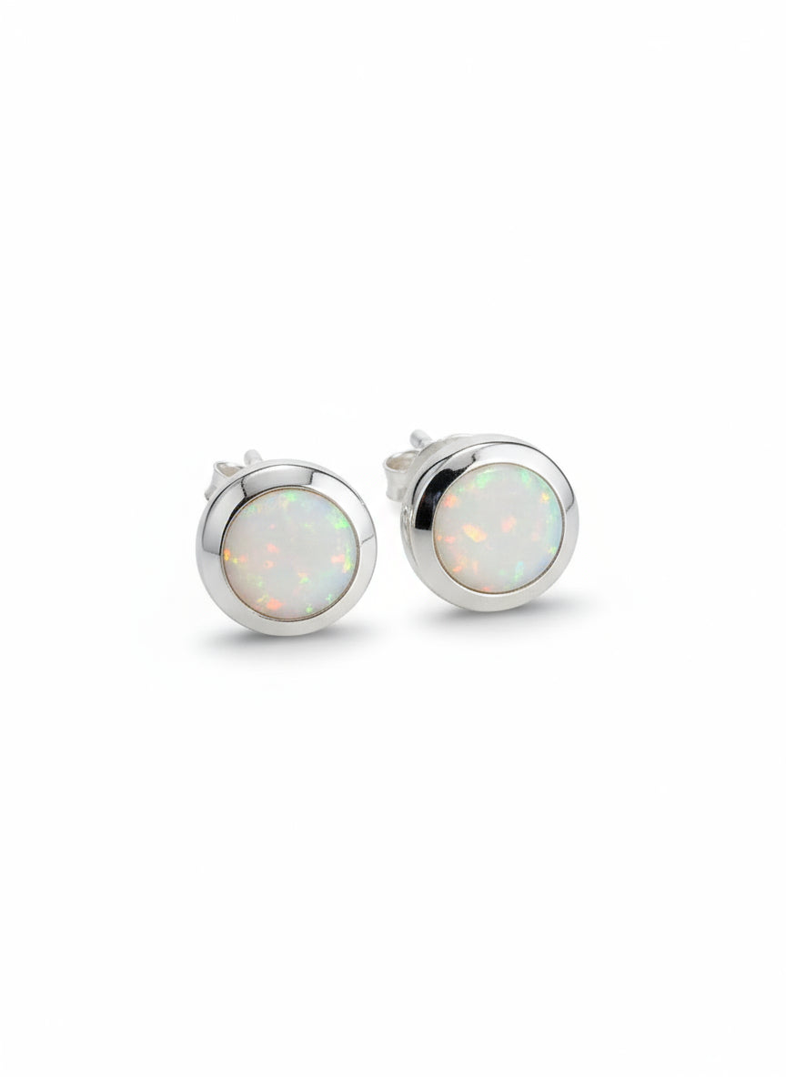 Sterling Silver White Rainbow Opal Sterling Silver Studs Size 4mm to 10mm