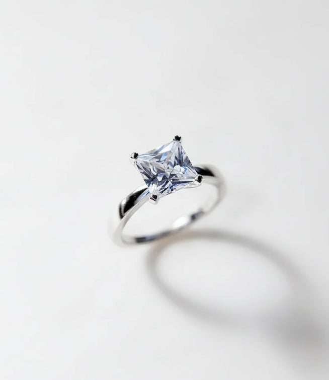 Sterling Silver Princess Cut Engagement Wedding Ring - view 5
