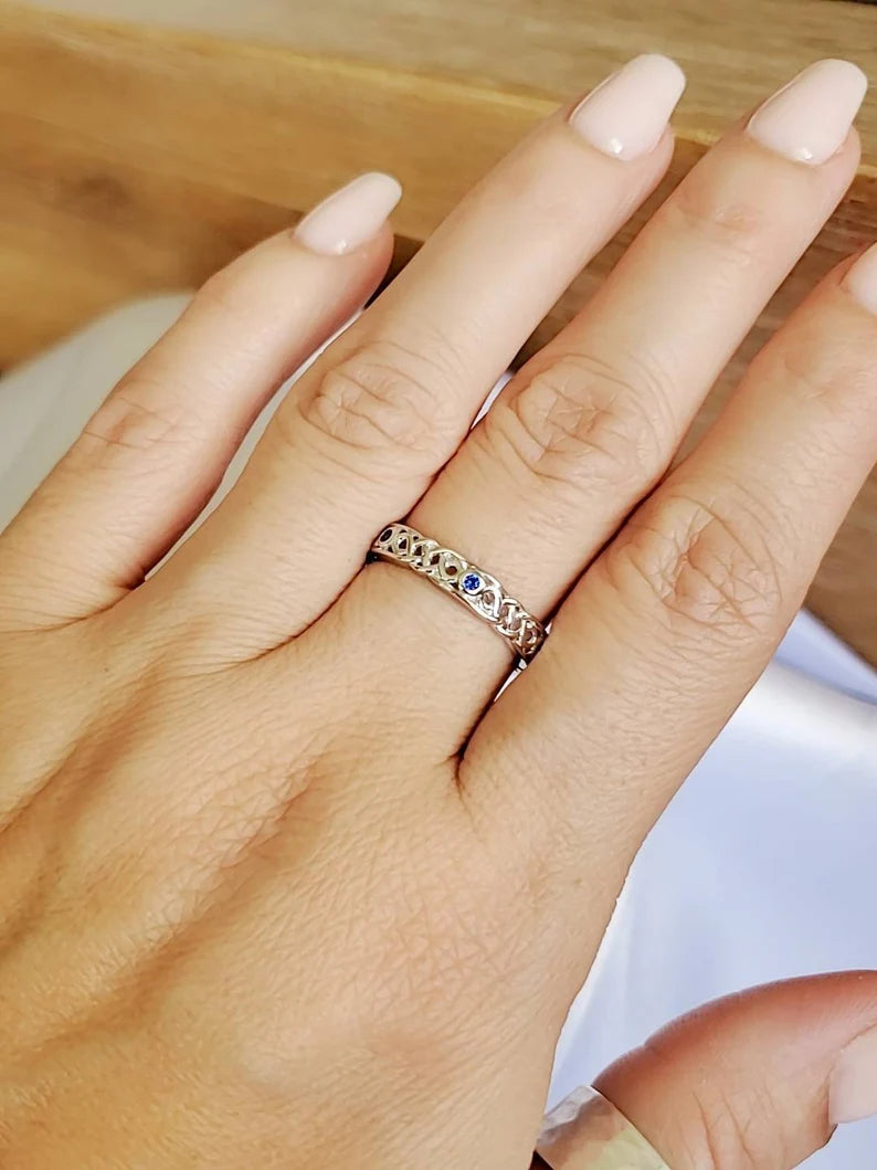 Sterling Silver 925 Celtic Braided Eternity Sapphire Ring - view 4