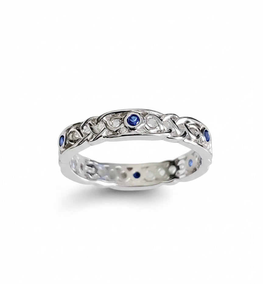 Sterling Silver 925 Celtic Braided Eternity Sapphire Ring - view 8