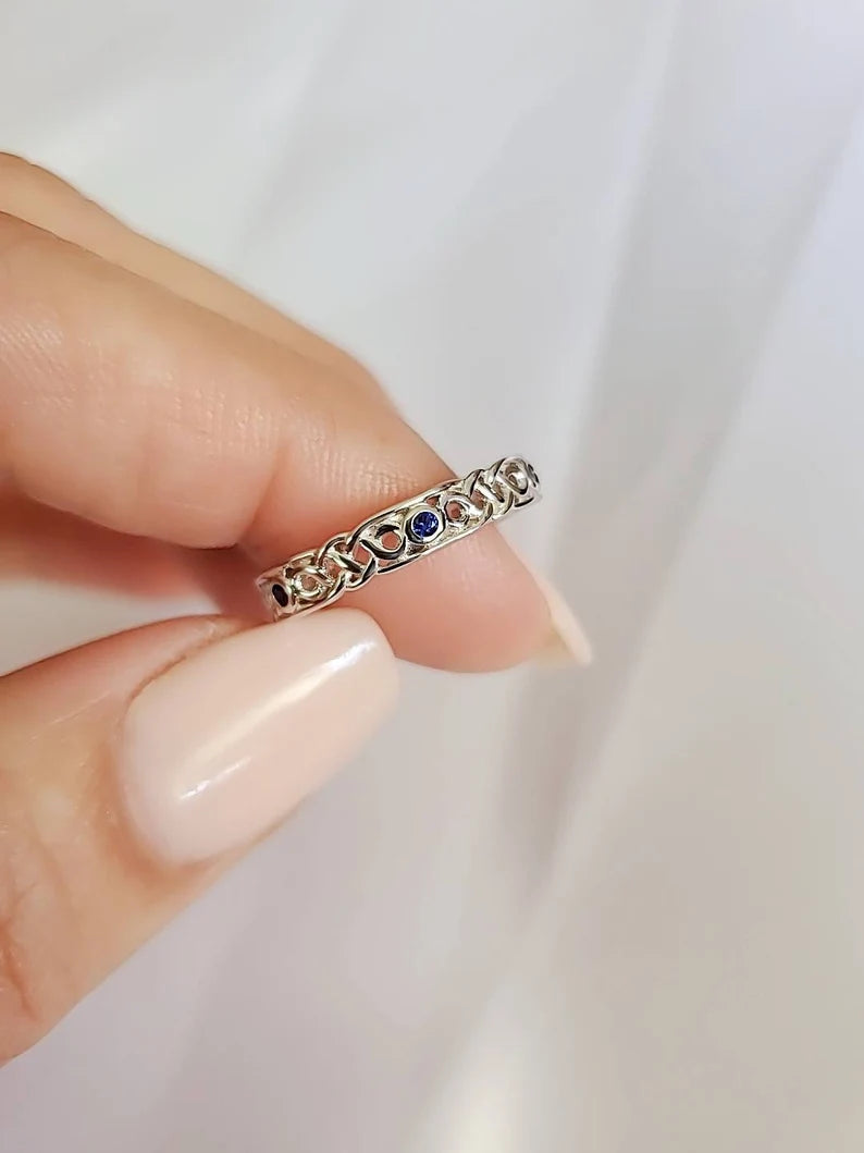 Sterling Silver 925 Celtic Braided Eternity Sapphire Ring - view 7
