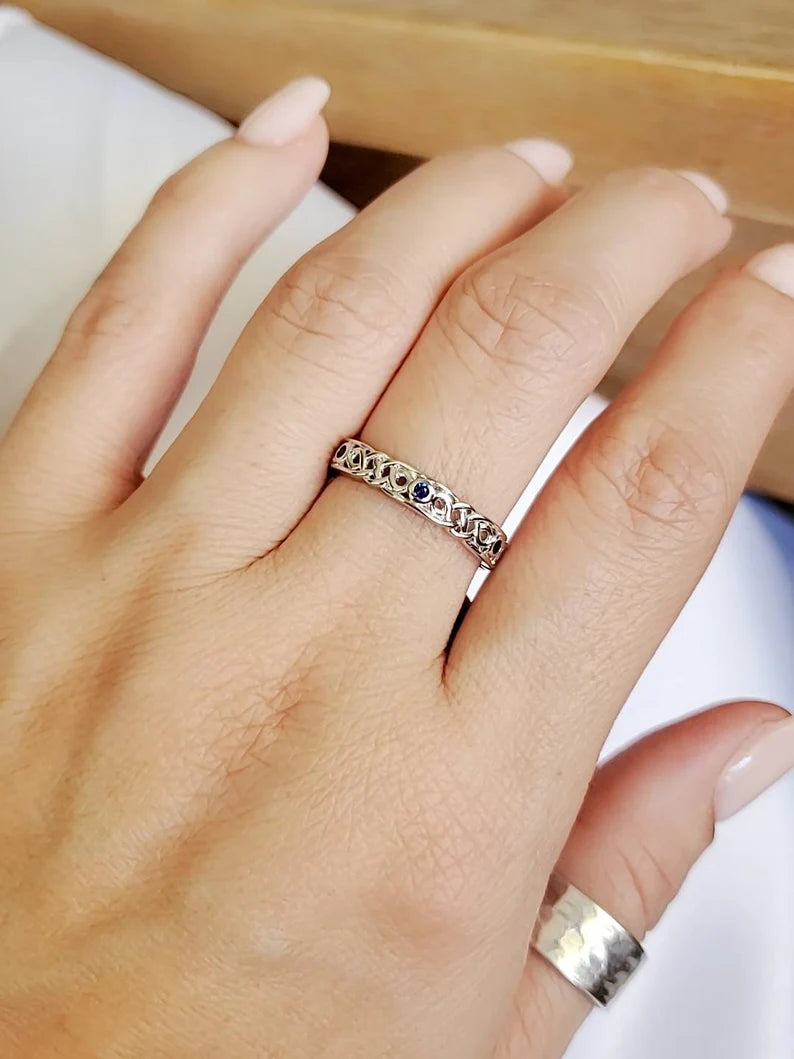 Sterling Silver 925 Celtic Braided Eternity Sapphire Ring - view 9