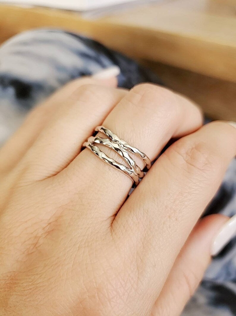 Sterling Silver Hammered Unisex Band Ring - view 7