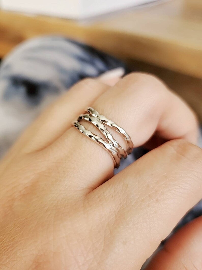 Sterling Silver Hammered Unisex Band Ring - view 5